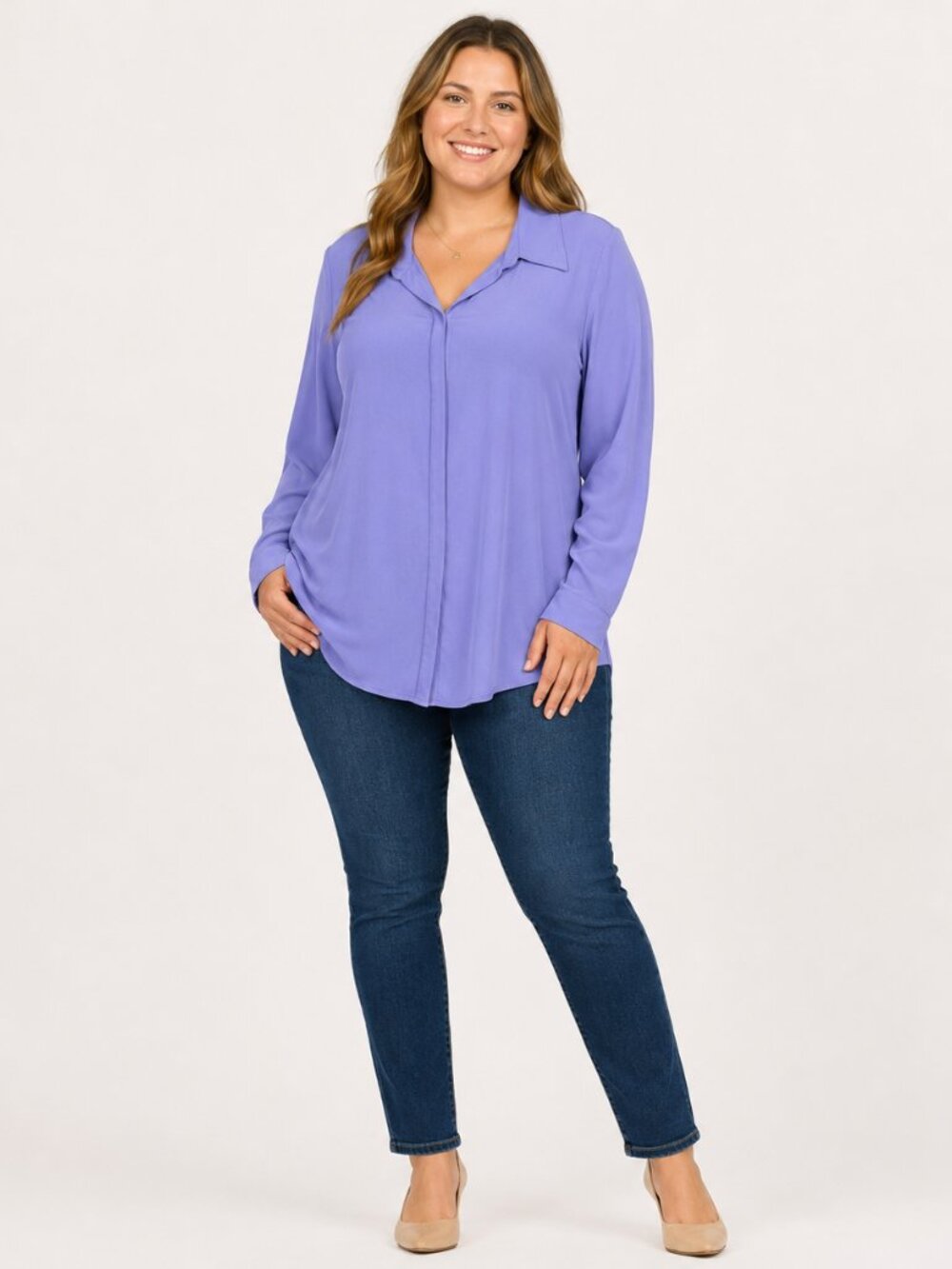 Antthony Original Lavender Tunic Top L – Quiet Luxury, Long Sleeve, Collared